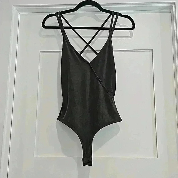 Wet Seal Tops - Wet Seal EUC faux suede strappy bodysuit- thong style Army/Olive size S